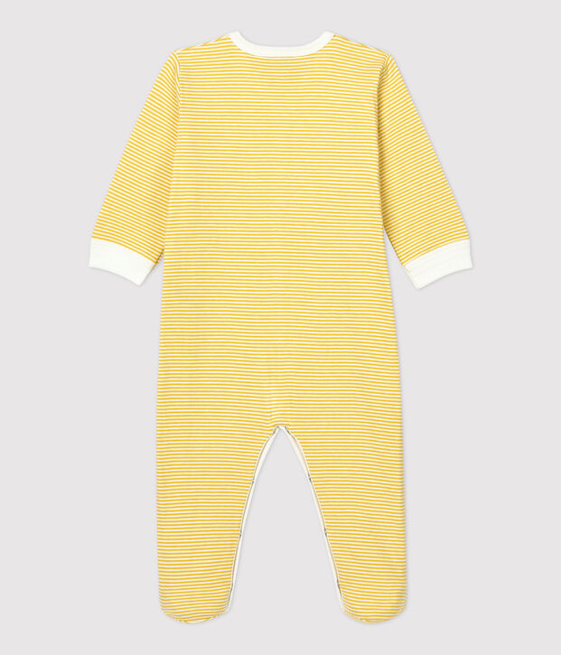 Pelele de beb&eacute; milrayas amarillas de algod&oacute;n org&aacute;nico amarillo/blanco
